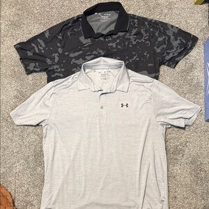 Under Armour Men's Polo Shirts - Black Camo and Light Gray 2 golf polos size XL